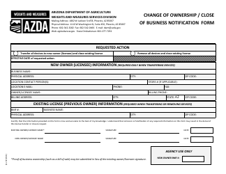 Change of Ownership/Close of Business Notification Form - Arizona, Page 2