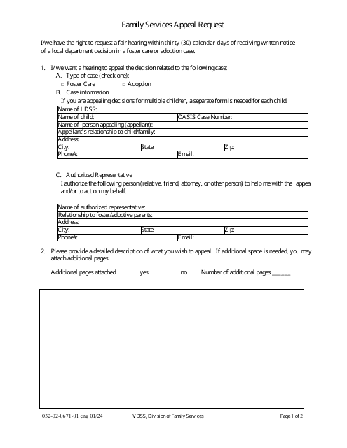 Form 032-02-0671-ENG Family Services Appeal Request - Virginia