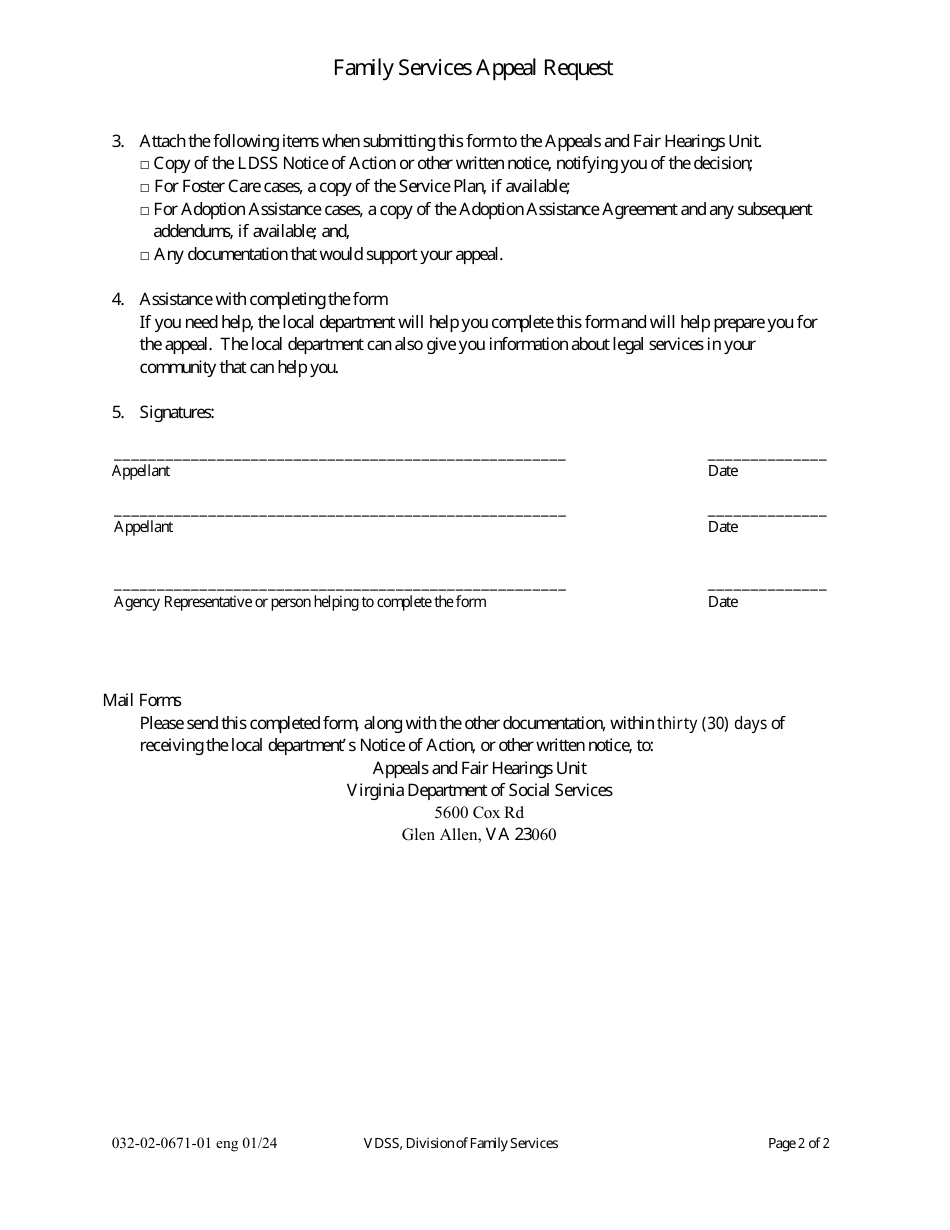 Form 032-02-0671-ENG Family Services Appeal Request - Virginia, Page 2