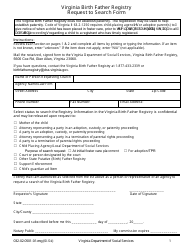 Form 032-02-0501-ENG Virginia Birth Father Registry Request to Search Form - Virginia