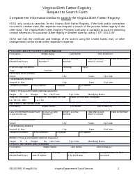 Form 032-02-0501-ENG Virginia Birth Father Registry Request to Search Form - Virginia, Page 2