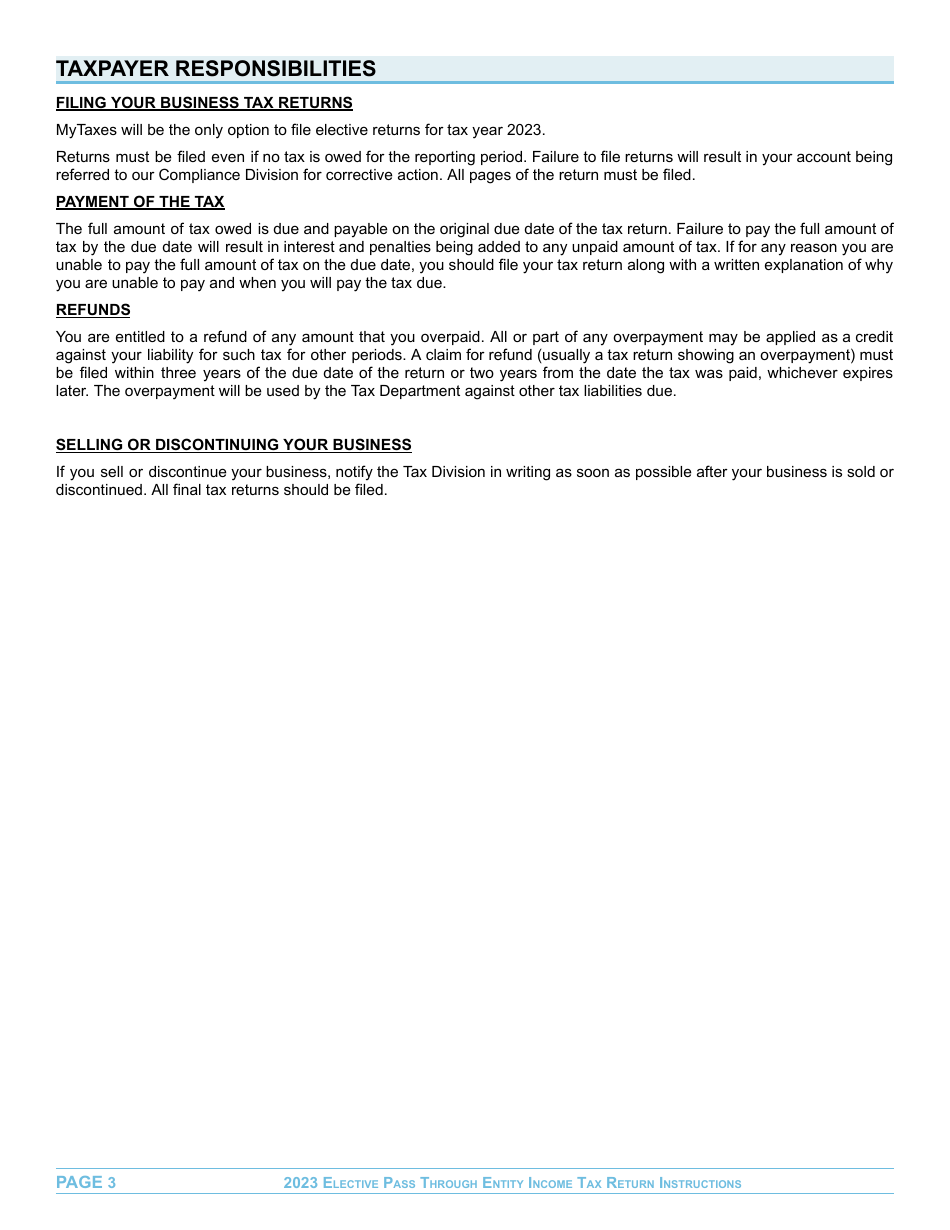 Instructions for Form EPT-100 Elective Pass Through Entity Return - West Virginia, Page 3