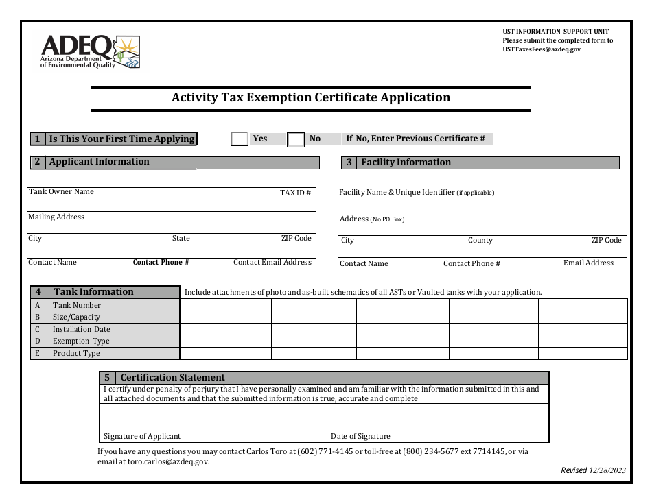 Arizona Activity Tax Exemption Certificate Application - Fill Out, Sign ...