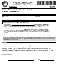 Document preview: Form 6008 Beneficiary Election to Continue Disability Application Process on Behalf of Deceased Member - Kentucky