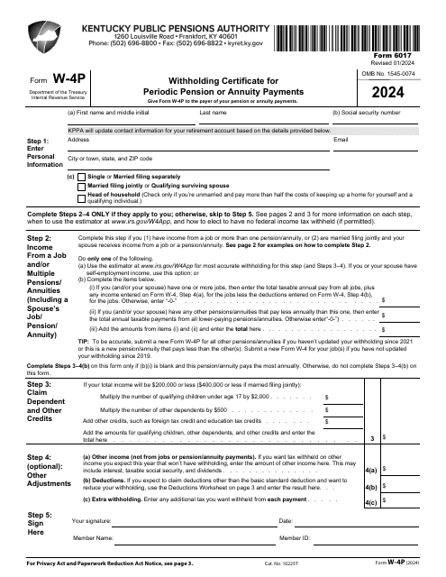 Form 6017 (IRS Form W-4P) Withholding Certificate for Periodic Pension or Annuity Payments - Kentucky, 2024