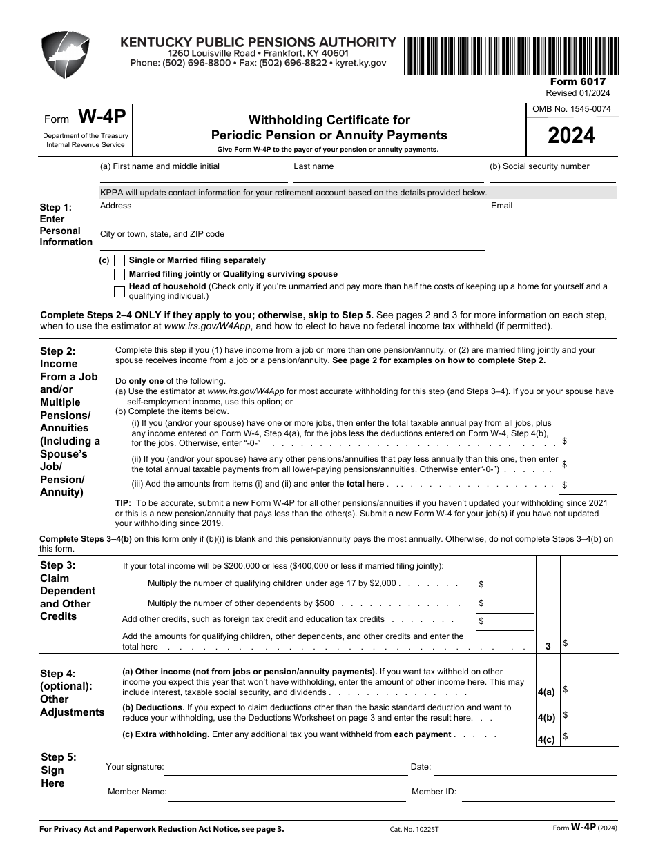 Form 6017 (IRS Form W-4P) Withholding Certificate for Periodic Pension or Annuity Payments - Kentucky, Page 1