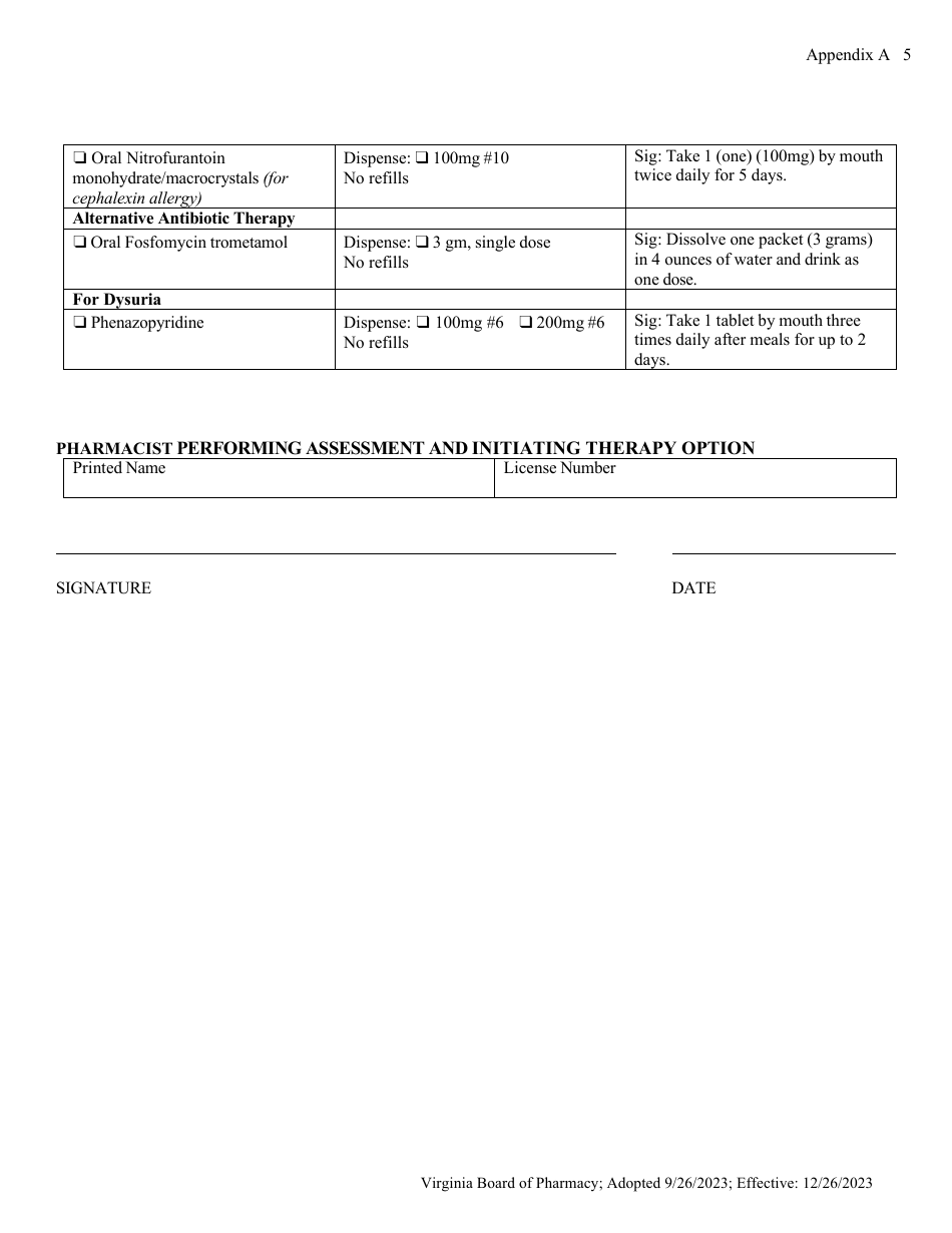 Appendix A Acute Uncomplicated Lower Urinary Tract Infection, Women Patient Form - Virginia, Page 10