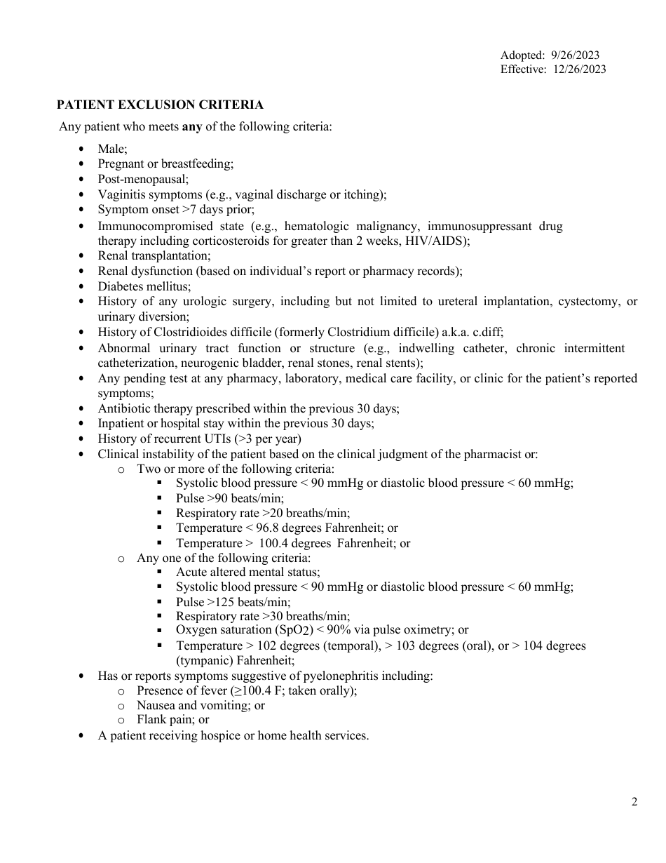 Appendix A Acute Uncomplicated Lower Urinary Tract Infection, Women Patient Form - Virginia, Page 2