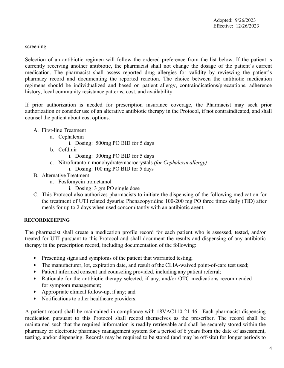 Appendix A Acute Uncomplicated Lower Urinary Tract Infection, Women Patient Form - Virginia, Page 4