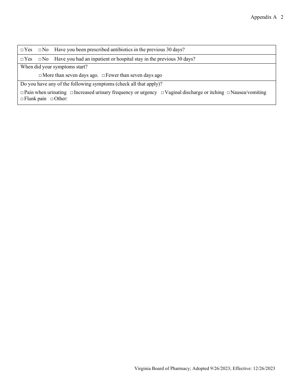 Appendix A Acute Uncomplicated Lower Urinary Tract Infection, Women Patient Form - Virginia, Page 7