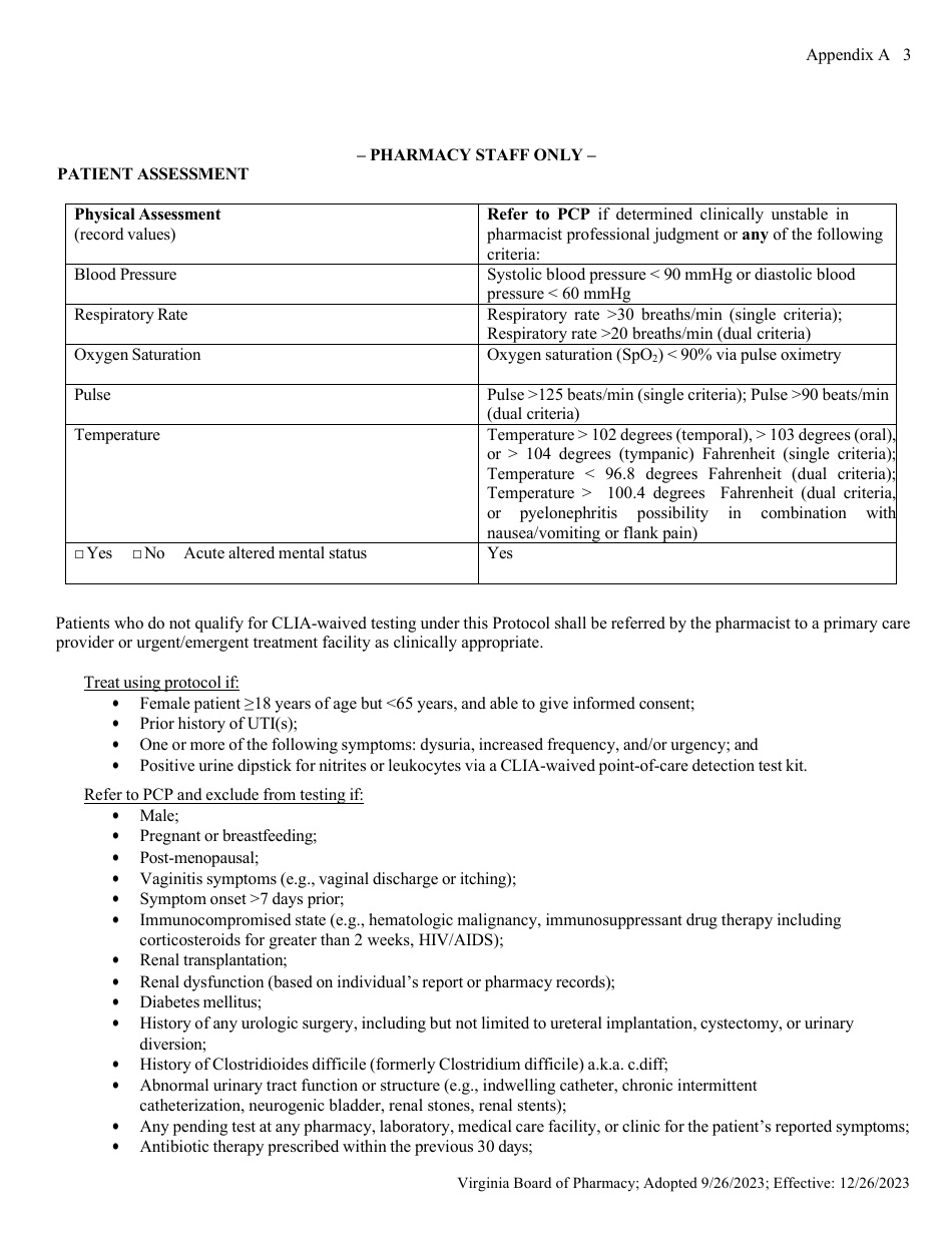 Appendix A Acute Uncomplicated Lower Urinary Tract Infection, Women Patient Form - Virginia, Page 8