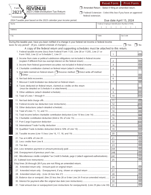 Form 2823 Credit Institution Tax Return - Missouri, 2023