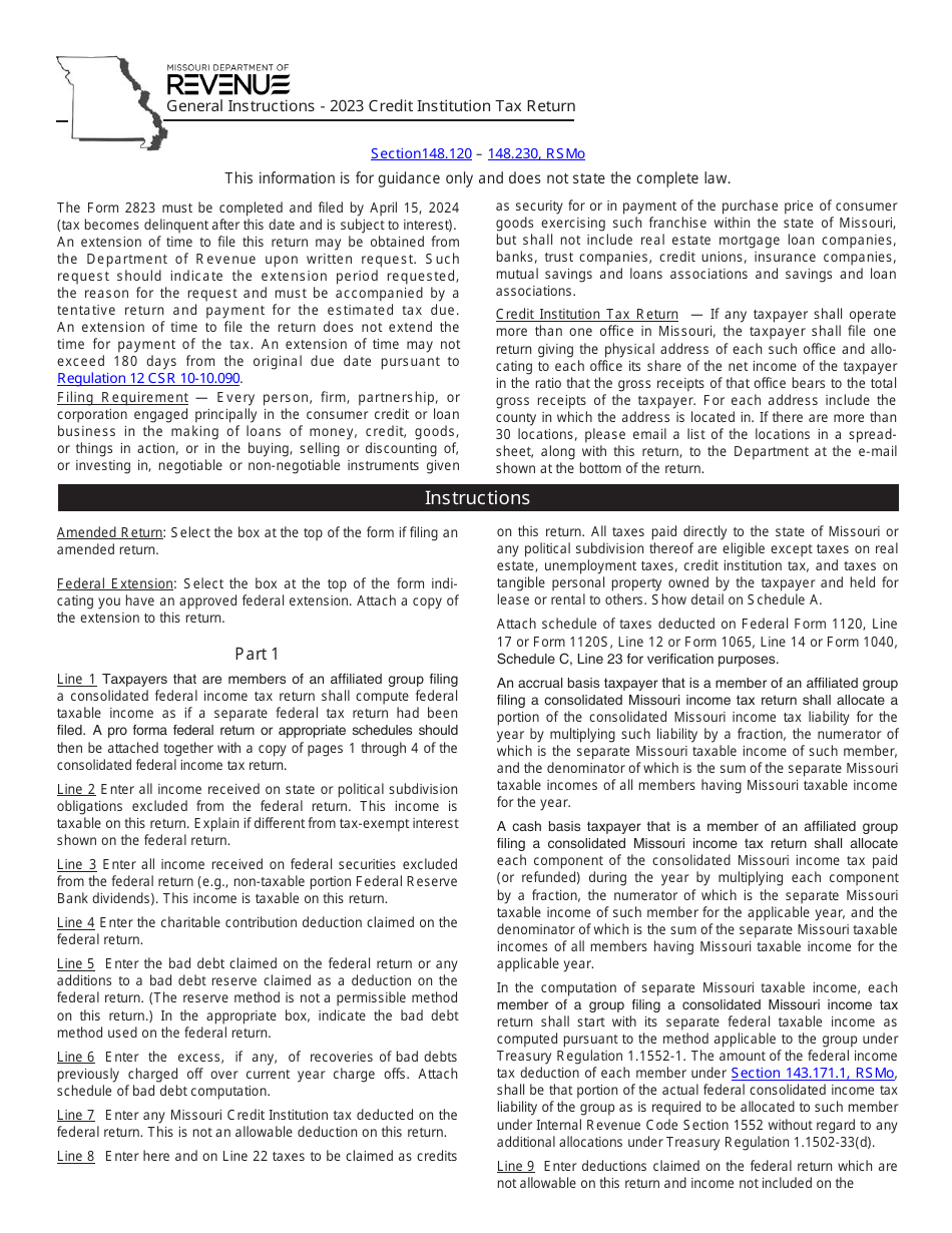 Form 2823 Credit Institution Tax Return - Missouri, Page 3