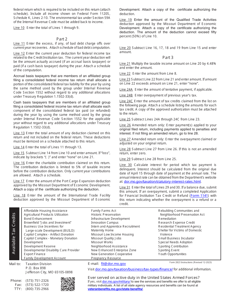Form 2823 Credit Institution Tax Return - Missouri, Page 4