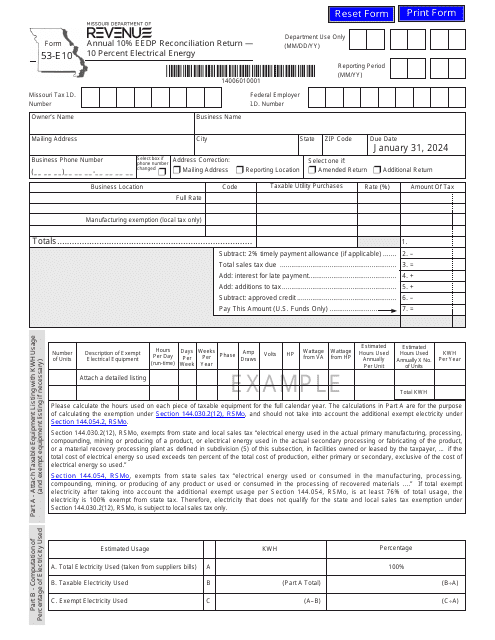 Form 53-E10  Printable Pdf