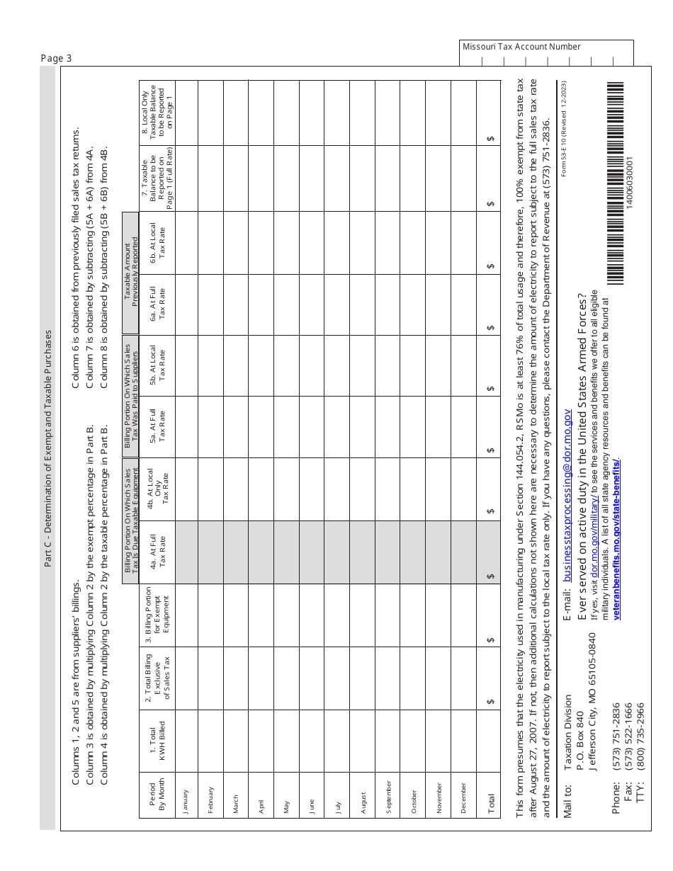 Form 53-E10 Annual 10% Eedp Reconciliation Return - 10 Percent Electrical Energy - Missouri, Page 3