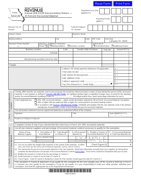 Form 53-E25  Printable Pdf