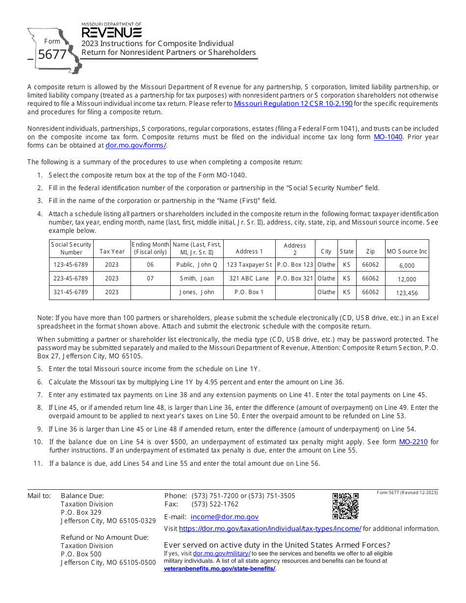 Form 5677 Instructions for Composite Individual Return for Nonresident Partners or Shareholders - Missouri, Page 1