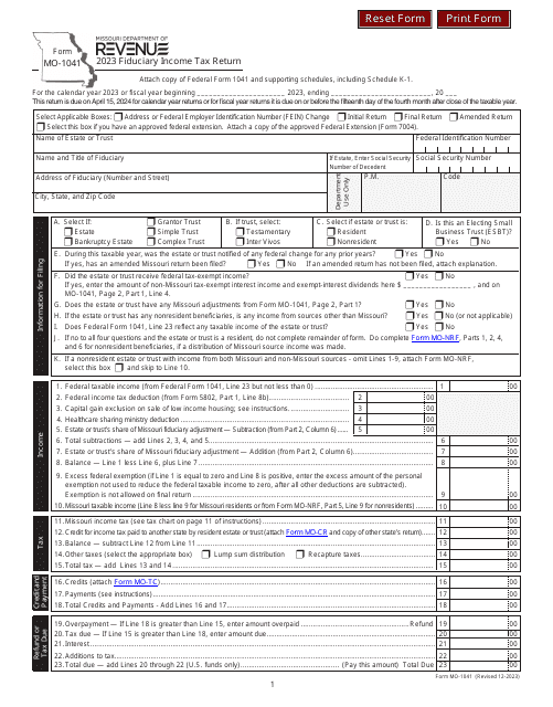 Form MO-1041 Fiduciary Income Tax Return - Missouri, 2023