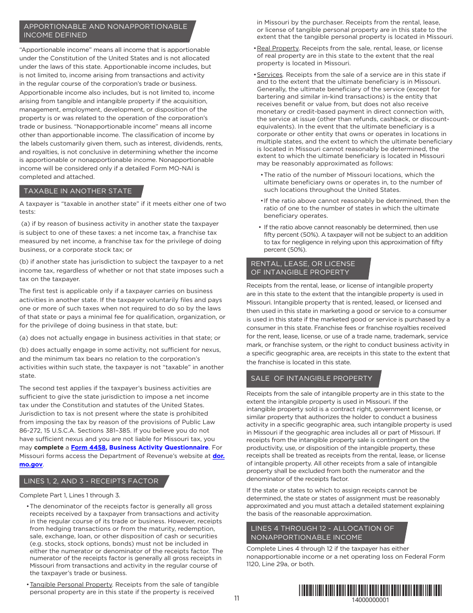 Instructions for Form MO-1120 Corporation Income Tax Return - Missouri, Page 11