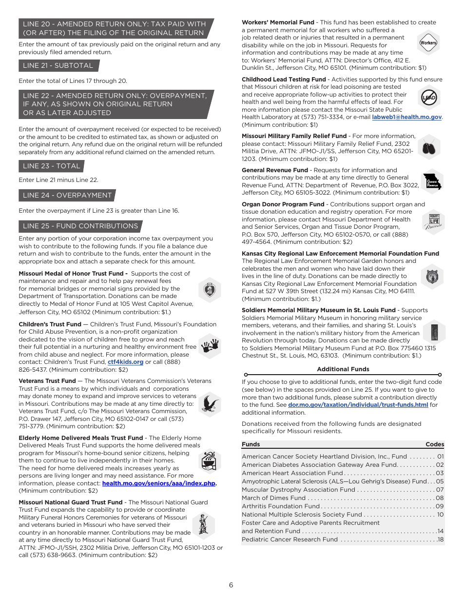 Instructions for Form MO-1120 Corporation Income Tax Return - Missouri, Page 6