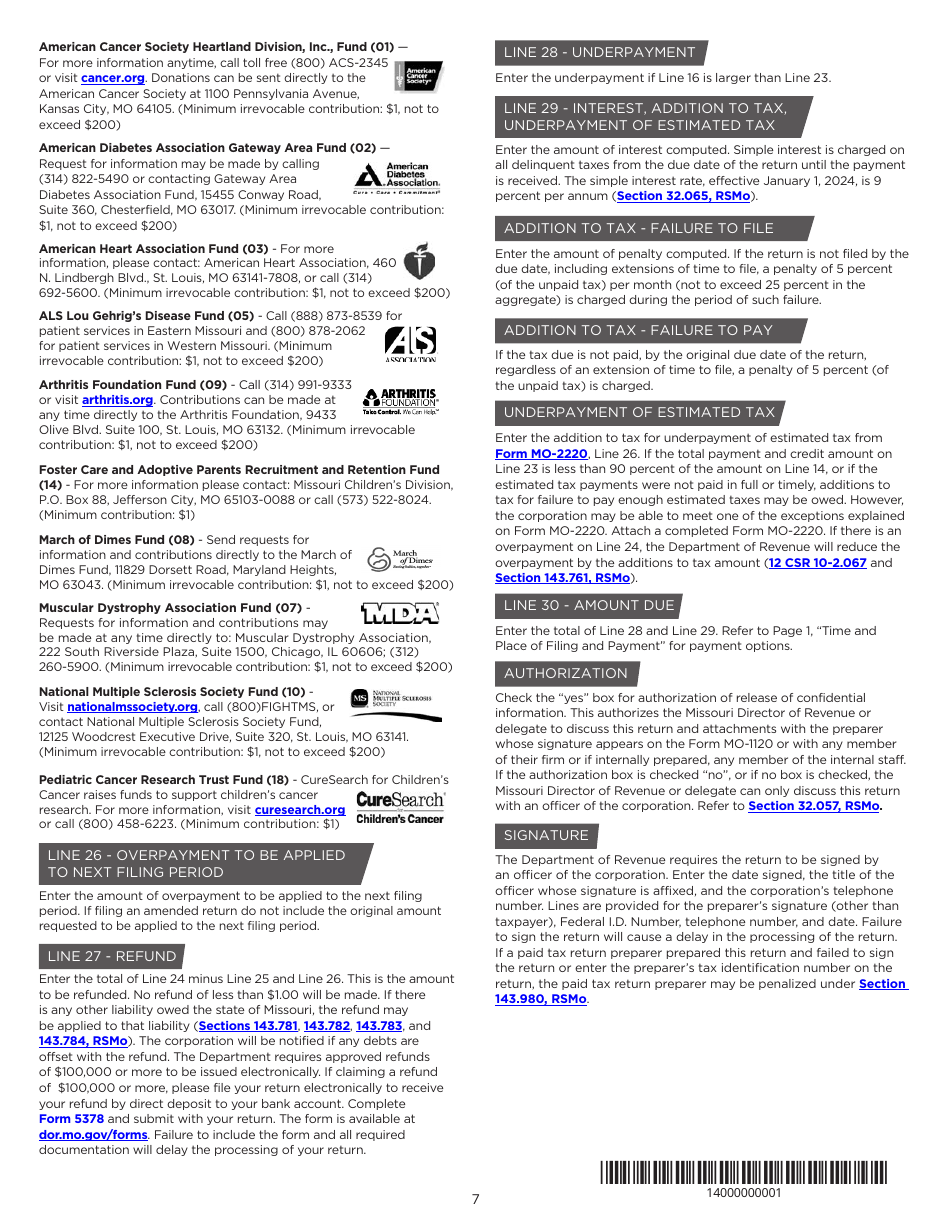 Instructions for Form MO-1120 Corporation Income Tax Return - Missouri, Page 7