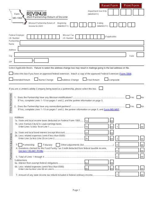 Form MO-1065 2023 Printable Pdf