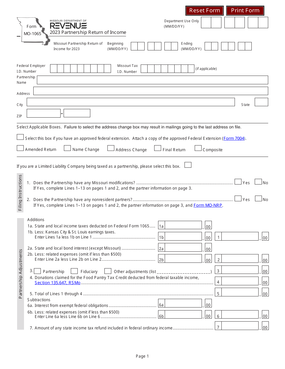 Form MO-1065 Partnership Return of Income - Missouri, Page 1