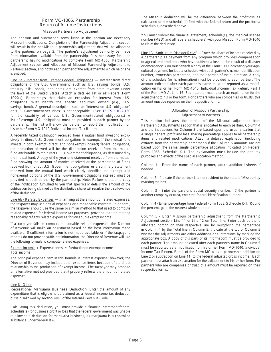 Form MO-1065 Partnership Return of Income - Missouri, Page 5