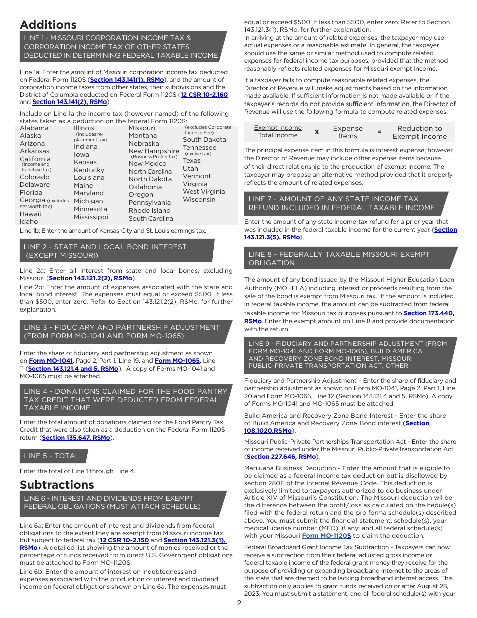 Instructions for Form MO-1120S S-Corporation Income Tax Return - Missouri, Page 3