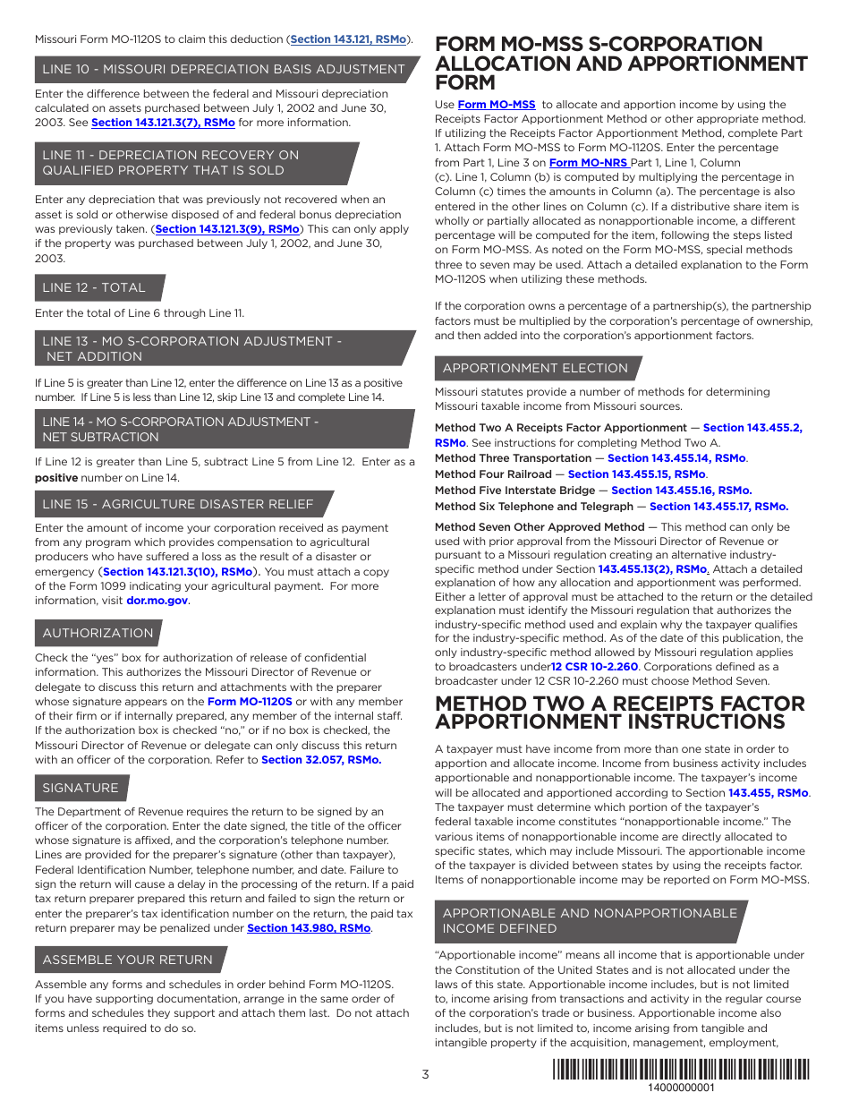 Instructions for Form MO-1120S S-Corporation Income Tax Return - Missouri, Page 4