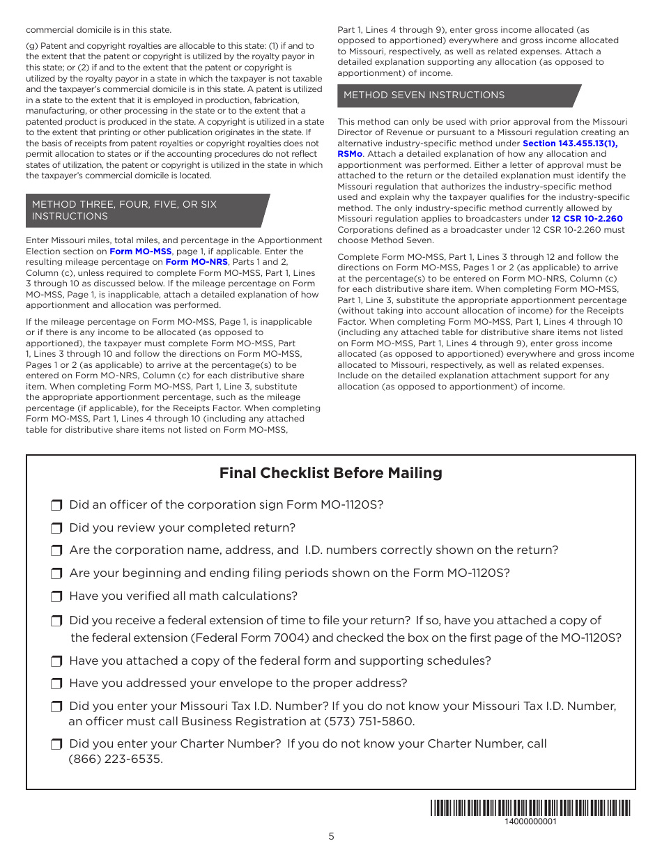 Instructions for Form MO-1120S S-Corporation Income Tax Return - Missouri, Page 6