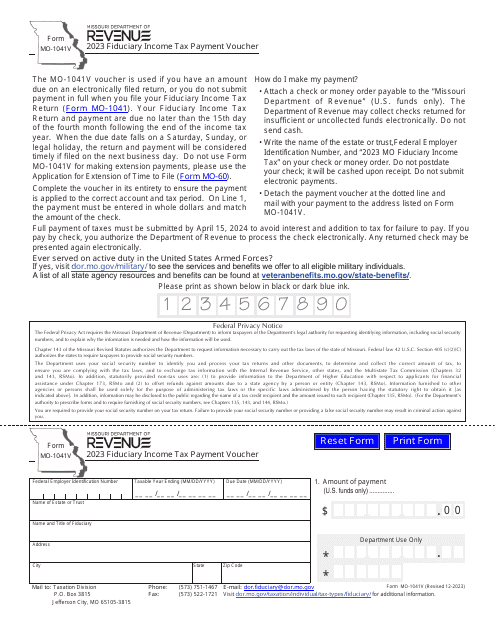Form MO-1041V Fiduciary Income Tax Payment Voucher - Missouri, 2023