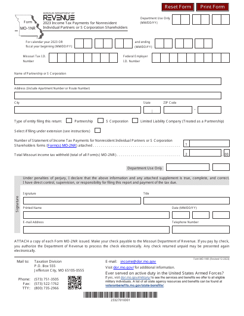 Form MO-1NR 2023 Printable Pdf
