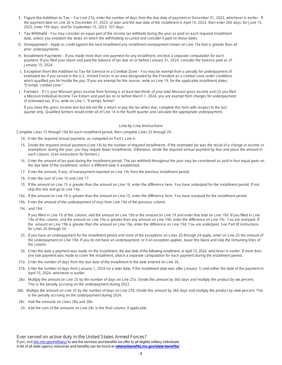 Form MO-2210 Underpayment of Estimated Tax by Individuals - Missouri, Page 4
