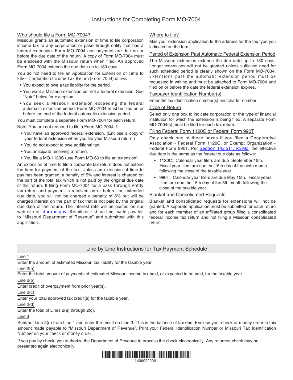Form MO-7004 Application for Extension of Time to File - Missouri, Page 2
