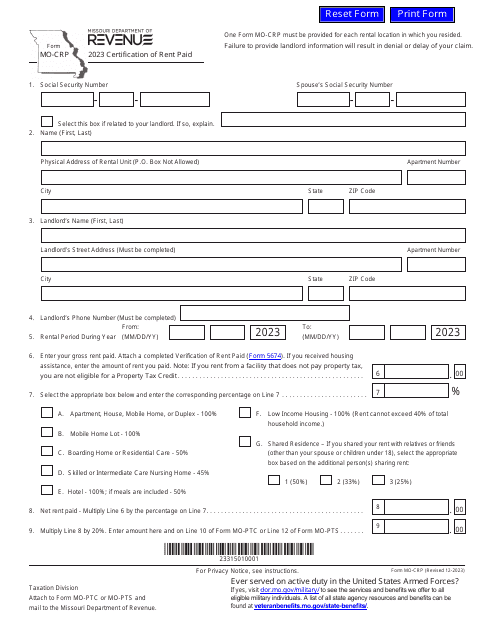 Form MO-CRP 2023 Printable Pdf
