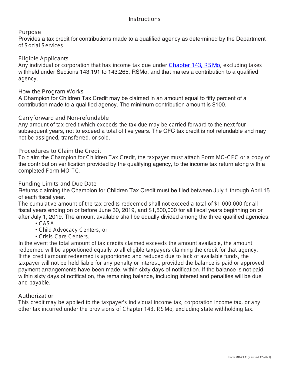 Form MO-CFC Champion for Children Tax Credit - Missouri, Page 3
