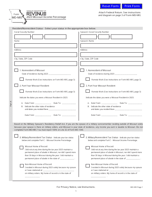 Form MO-NRI 2023 Printable Pdf