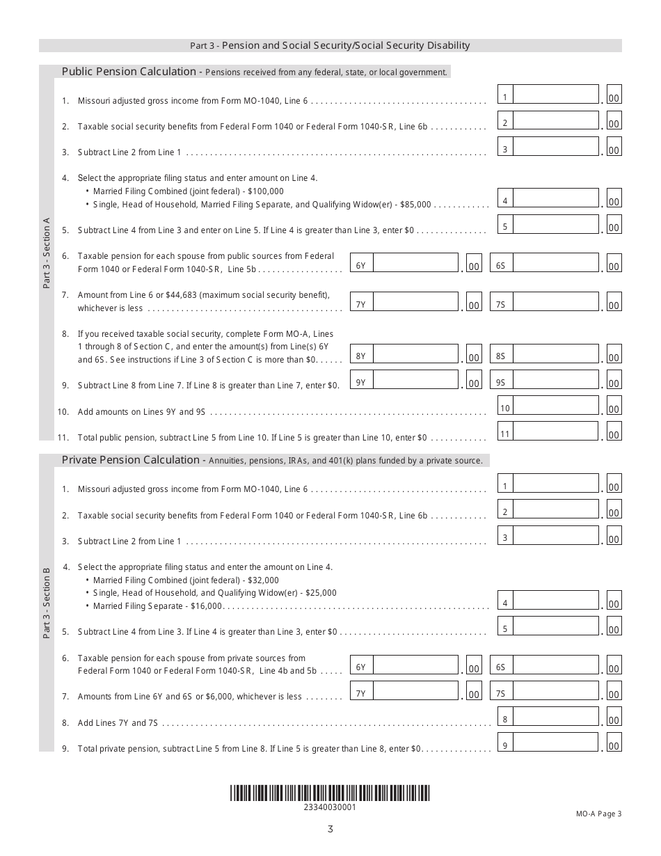 Form MO-A Individual Income Tax Adjustments - Missouri, Page 3