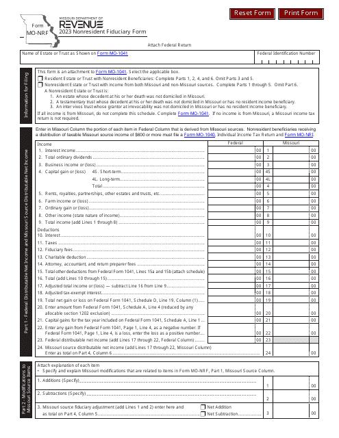 Form MO-NRF Nonresident Fiduciary Form - Missouri, 2023
