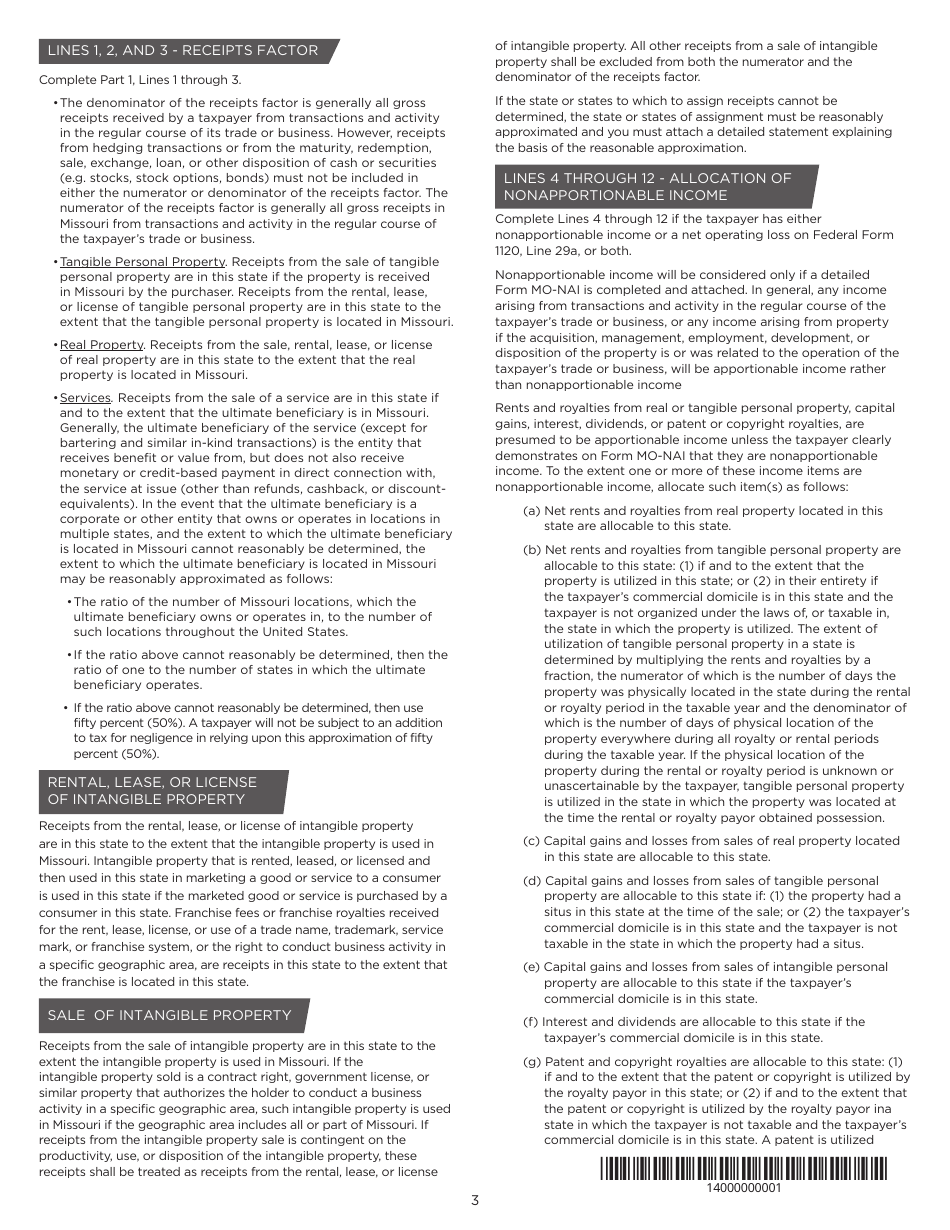 Form MO-MS Corporation Allocation and Apportionment of Income Schedule - Missouri, Page 3