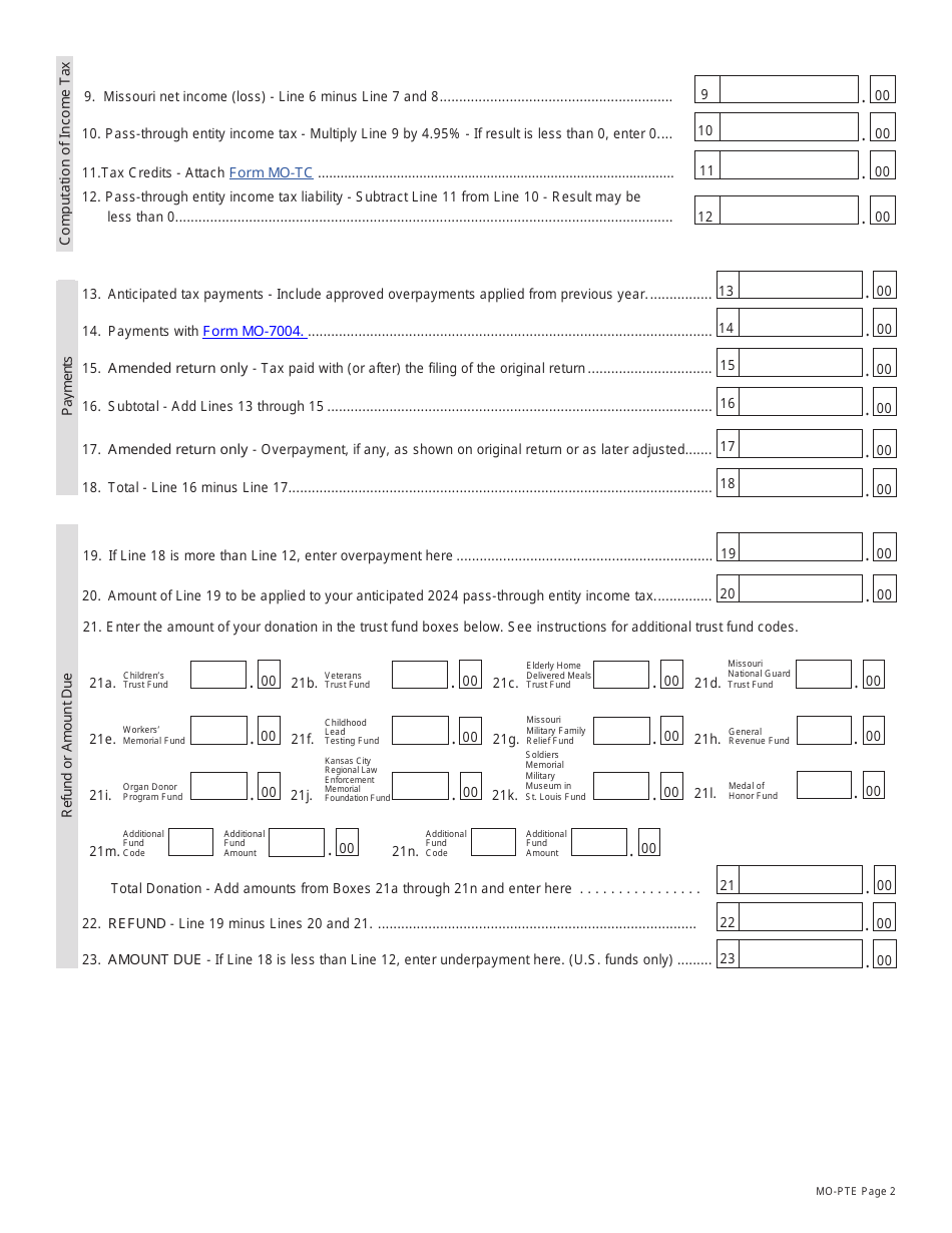 Form Mo Pte Download Fillable Pdf Or Fill Online Pass Through Entity