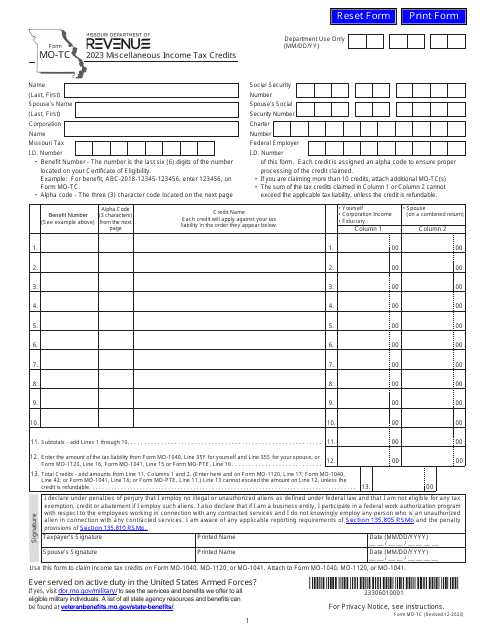 Form MO-TC 2023 Printable Pdf