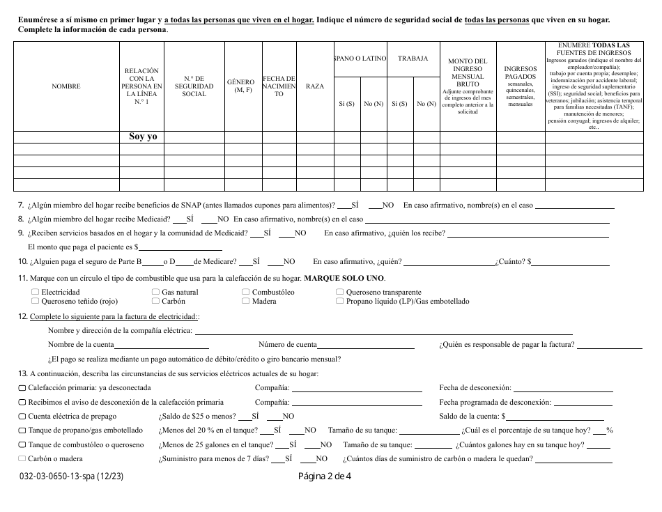 Formulario 032-03-0650-13-SPA Solicitud Del Programa De Pago De Ingresos Por Porcentaje (Pipp) - Virginia (Spanish), Page 2