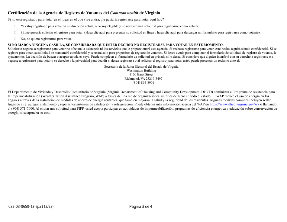 Formulario 032-03-0650-13-SPA Solicitud Del Programa De Pago De Ingresos Por Porcentaje (Pipp) - Virginia (Spanish), Page 3