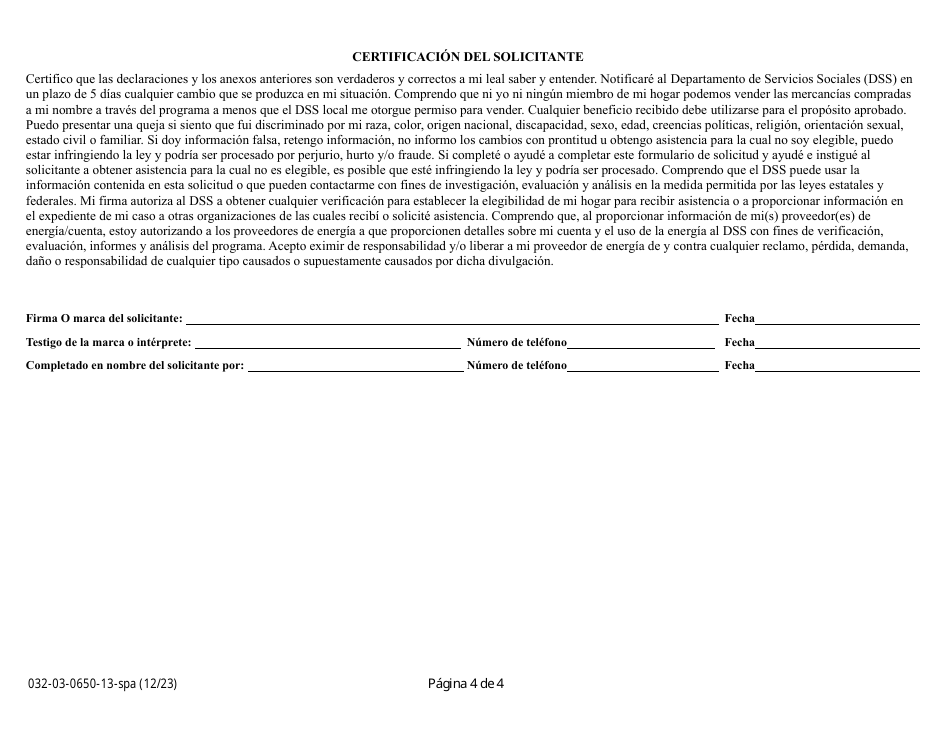 Formulario 032-03-0650-13-SPA Solicitud Del Programa De Pago De Ingresos Por Porcentaje (Pipp) - Virginia (Spanish), Page 4