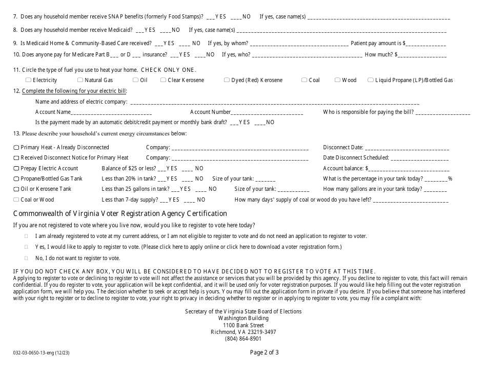 Form 032-03-0650-13-ENG Percentage of Income Payment Program (Pipp) Application - Virginia, Page 2
