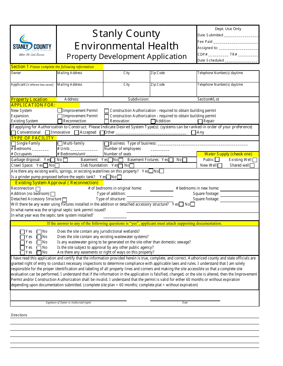 Existing System Application - Stanly County, North Carolina, Page 1