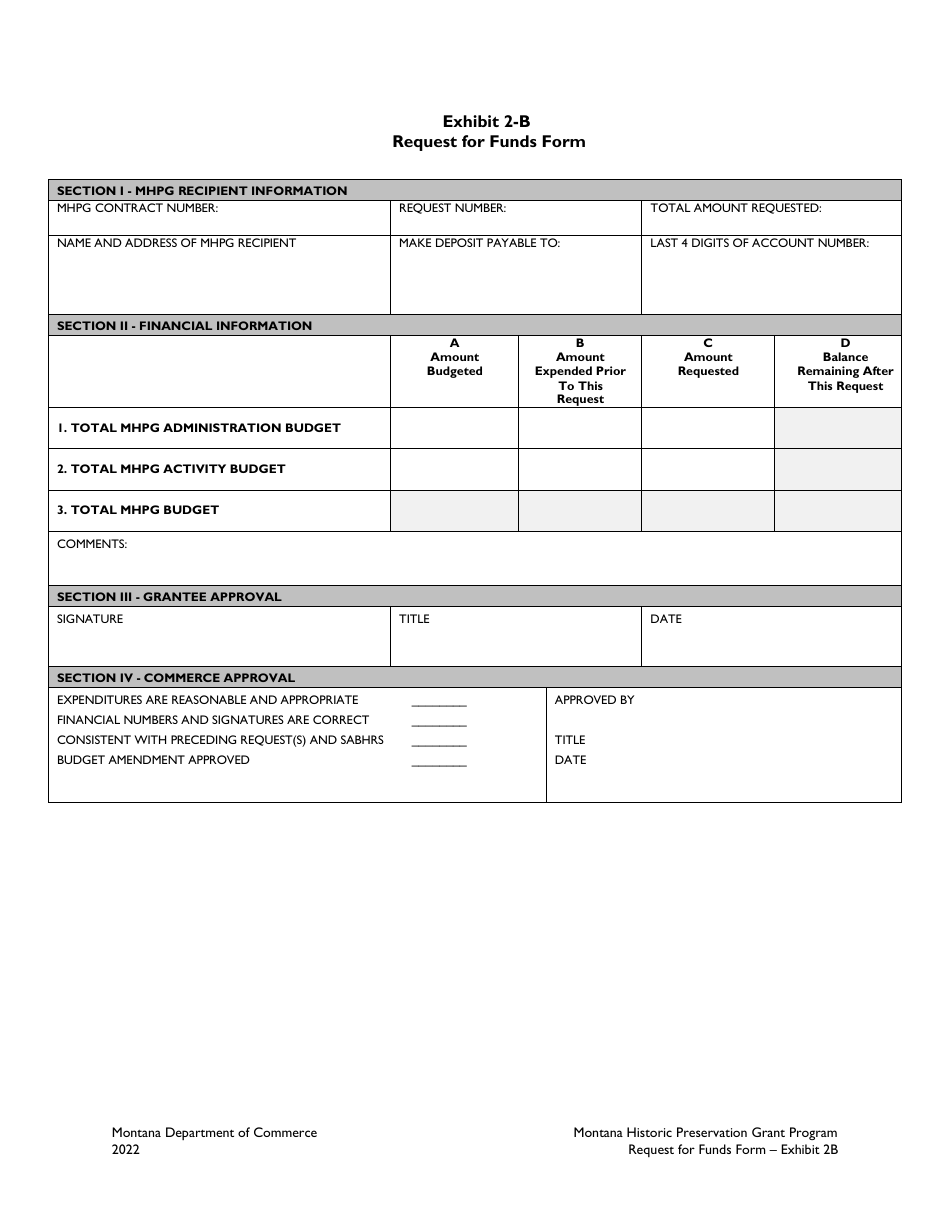 Exhibit 2-B Request for Funds Form - Montana Historic Preservation Grant Program - Montana, Page 1